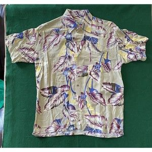 Men's Roundy Bay Tropical Hawaiian Button Up Shirt L Size Floral Hibiscus